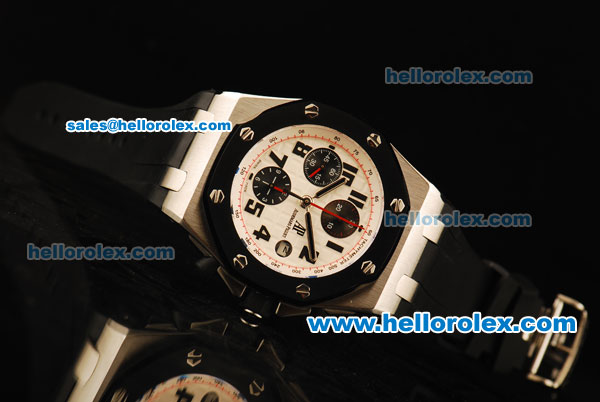 Audemars Piguet Royal Oak Offshore Chronograph Swiss Valjoux 7750 Automatic Movement Steel Case with White Dial and Black Rubber Strap-Run 9@Sec - Click Image to Close